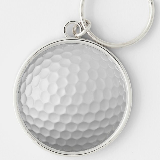 Vit struktur för golfboll med gropar rund silverfärgad nyckelring (Framsidan)