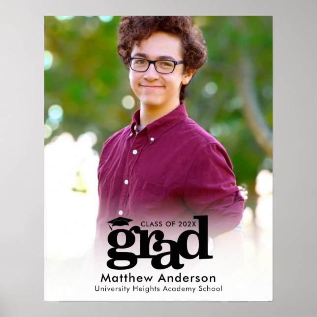 Vit Studenten-fotosvart typografi - minimalistisk Poster (Framsidan)