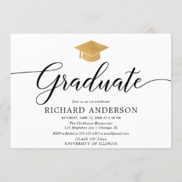 vit studentfest i Guld, enkel kalligrafi Inbjudningar