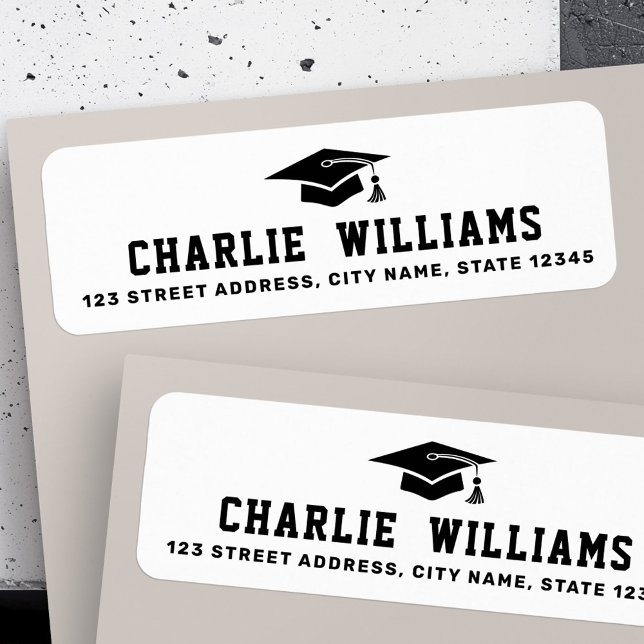 Vit studentmössa, returadress etikett (White graduation cap return address label)