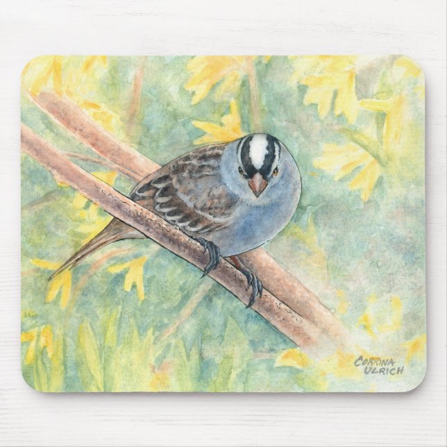 Vit styrd Sparrow Mouse Pad Musmatta (Framsidan)