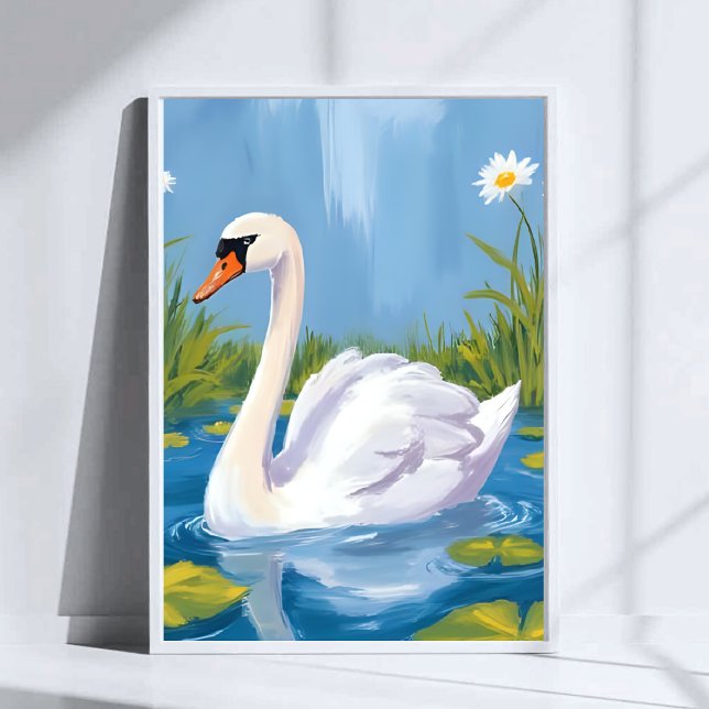 Vit svan | Dam vattenfärg fågelmålning Poster (Skapare uppladdad)