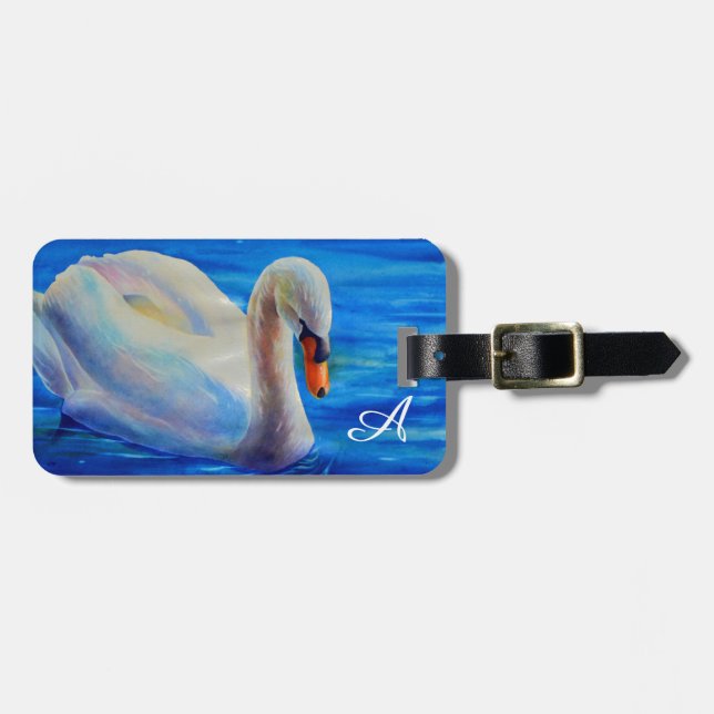 Vit svan-färgsfärg, vattenfågel, fågel bagagebricka (Horisontell Framsida)