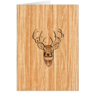 Vit Svan Hjort Head Wood Grain Background Hälsningskort