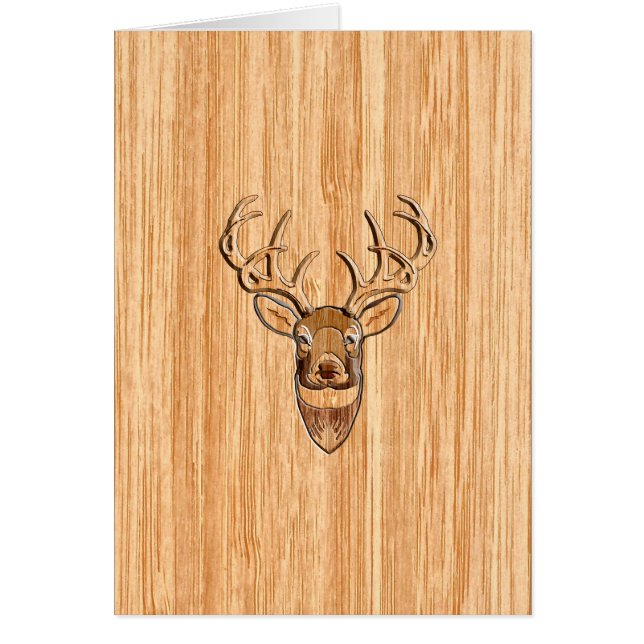 Vit Svan Hjort Head Wood Grain Background Hälsningskort (Framsidan)
