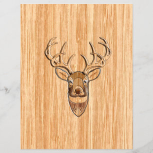 Vit Svan Hjort Head Wood Grain Background Reklamblad