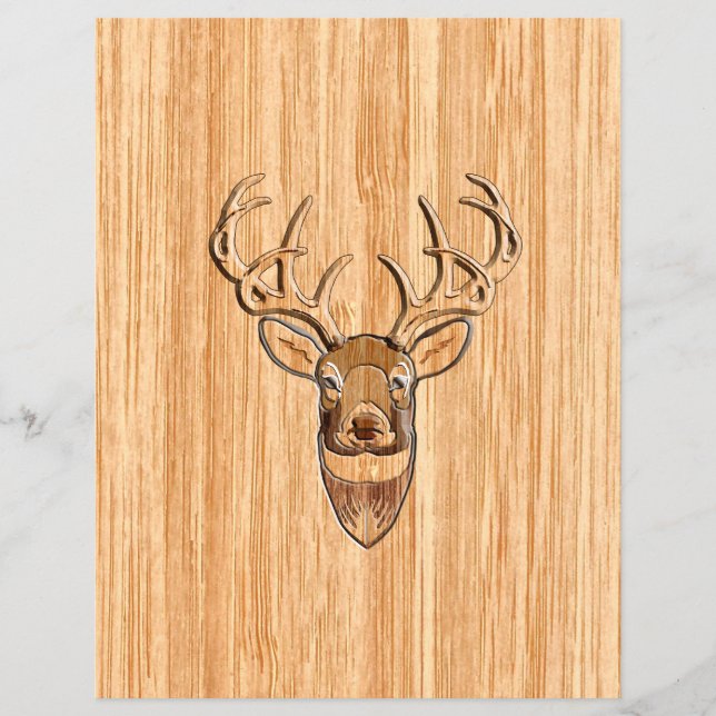 Vit Svan Hjort Head Wood Grain Background Reklamblad (Framsidan)
