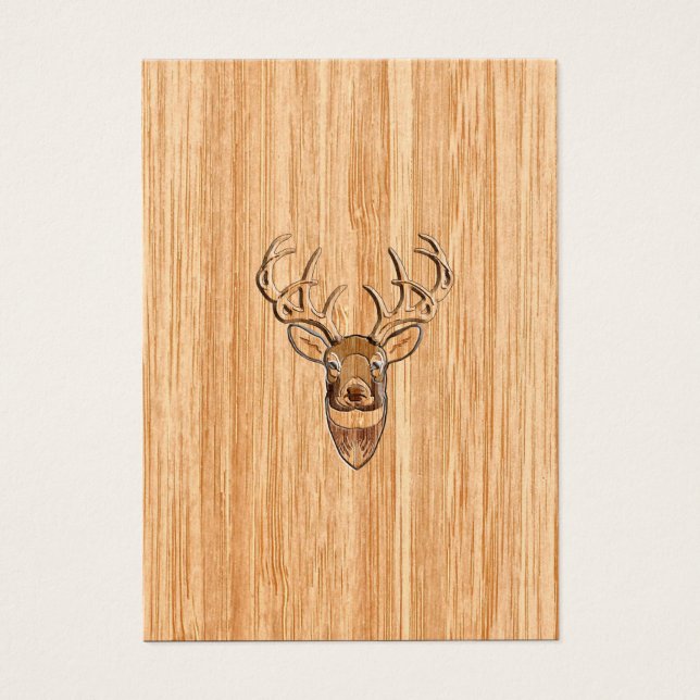 Vit Svan Hjort Head Wood Grain Background Visitkort (Framsidan)
