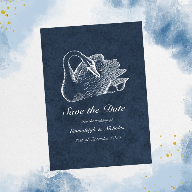 Vit svan Marinblå Save The Date Inbjudningar (Skapare uppladdad)