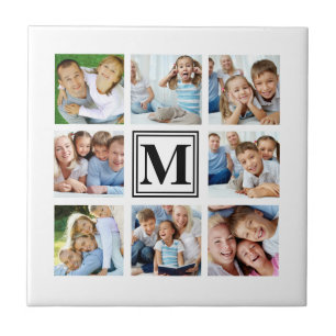 Vit Svart 8 Familjefoto Kollage Monogram Kakelplatta