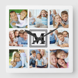 Vit Svart 8 Foto Rutnät Familj Kollage Monogram Fyrkantig Klocka