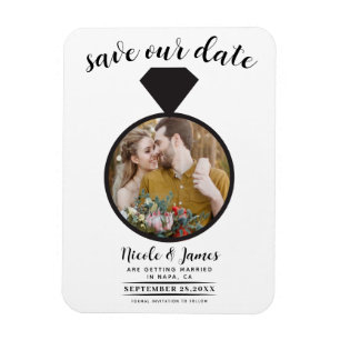 Vit & Svart Bröllopsring Foto Save the Date Magnet