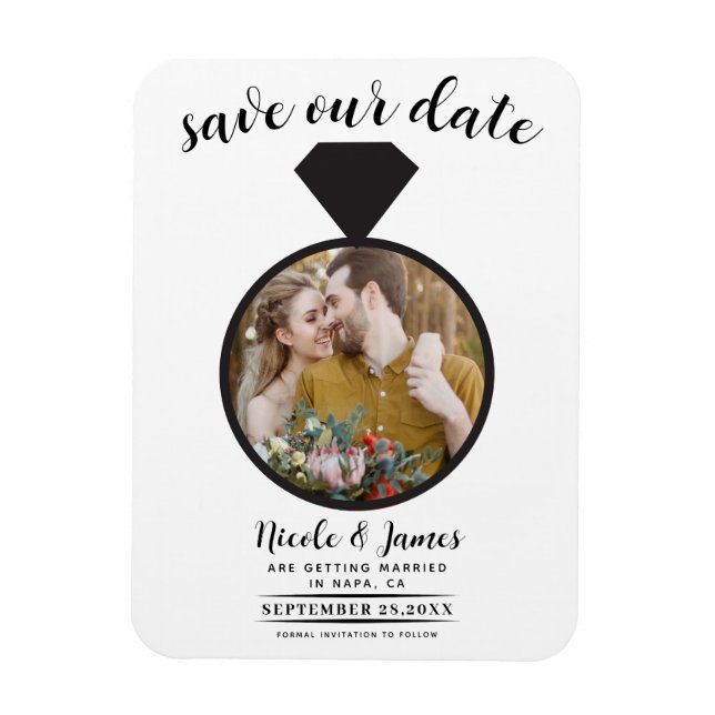Vit & Svart Bröllopsring Foto Save the Date Magnet (Vertikal)