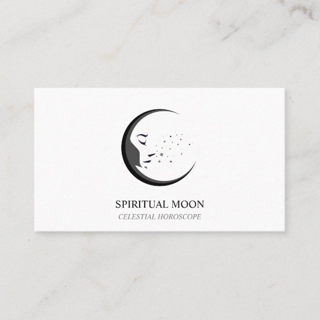Vit Svart Celestial Andlig Mån Horoskop Visitkort (Framsida)