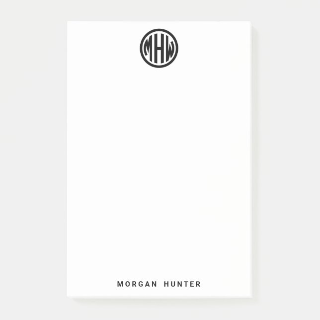 Vit Svart Cirkel Monogram Teckensnitt DIY BG Post-it Block (Framsida)