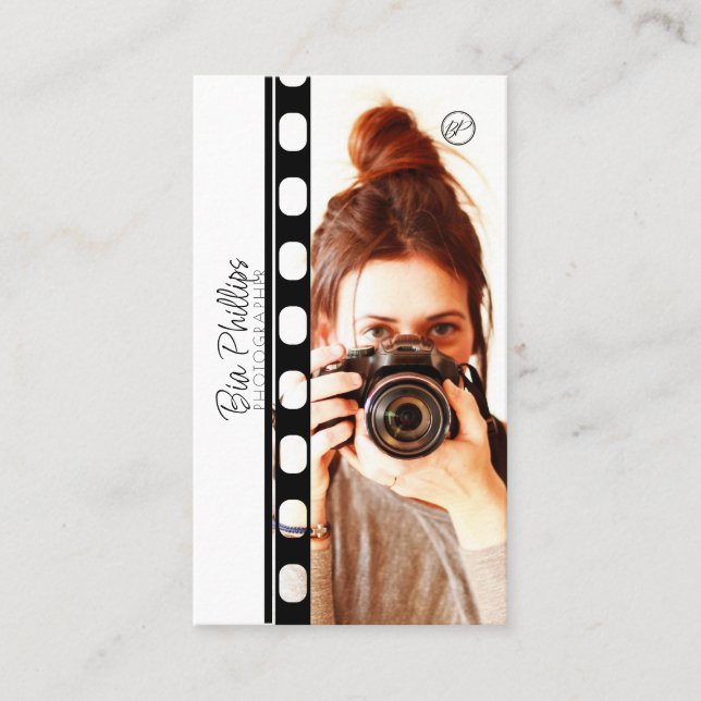 Vit & Svart Film Din Foto & Logotyp Fotografi Visitkort (Framsida)