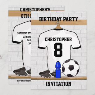 Vit svart fotboll Jersey Födelsedagsfest Inbjudningar