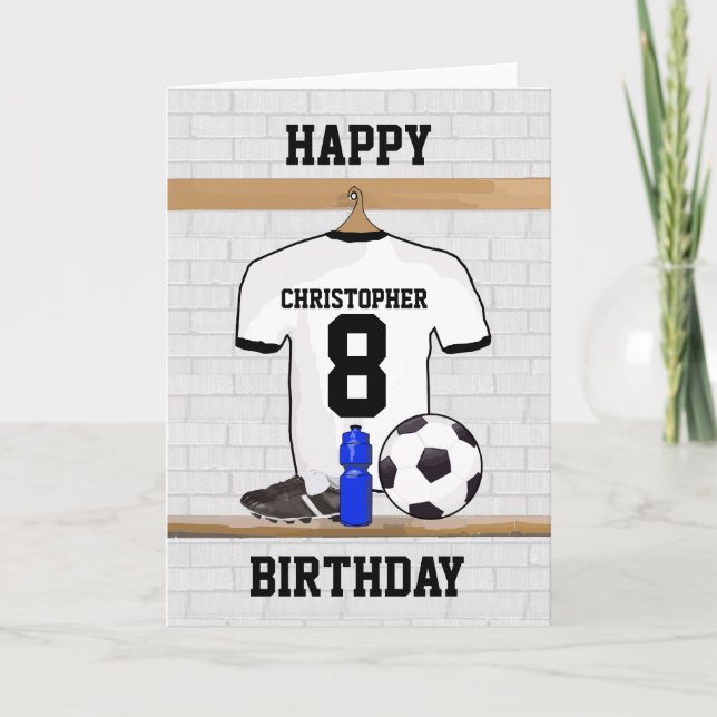 Vit svart fotboll Jersey Grattis på födelsedagen Kort (Framsida)