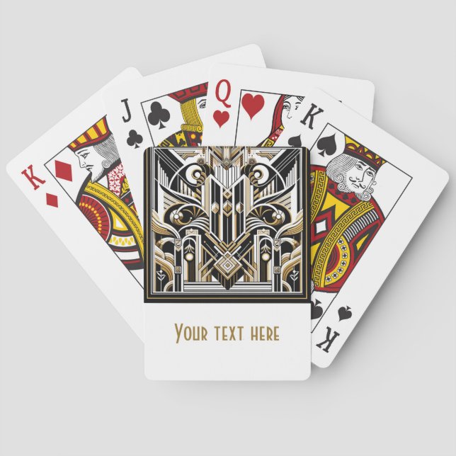Vit Svart Guld Art Deco Glamoröst 20-tals Bröllop Casinokort (Baksidan)