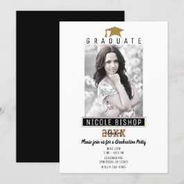 Vit Svart Guld Modern Examen Foto Firande  Inbjudningar