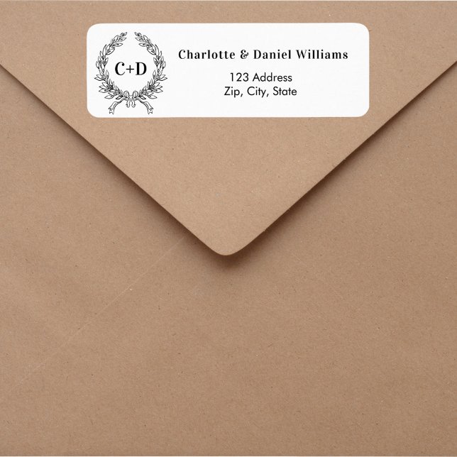 Vit svart initialer, returadress bröllop etikett (Skapare uppladdad)