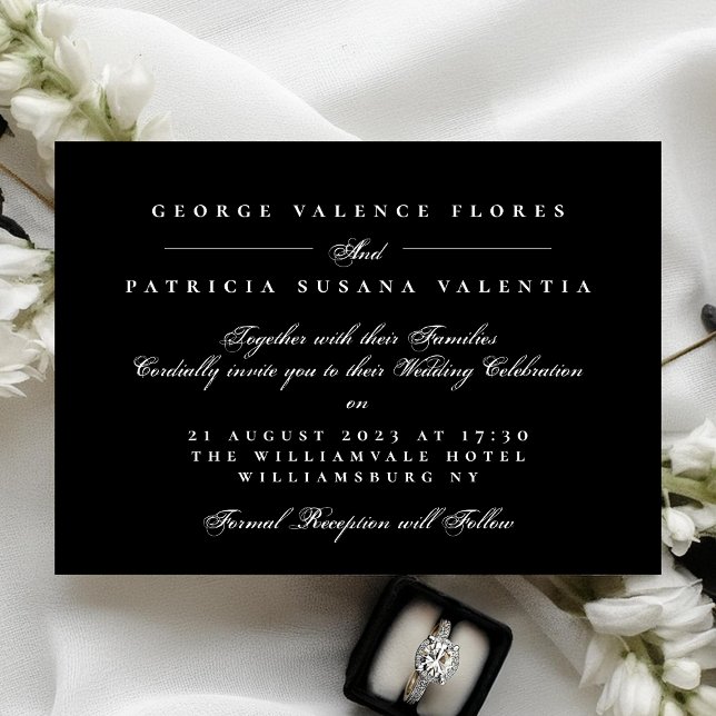 Vit svart kalligrafi Elegant bröllop Inbjudningar (Skapare uppladdad)