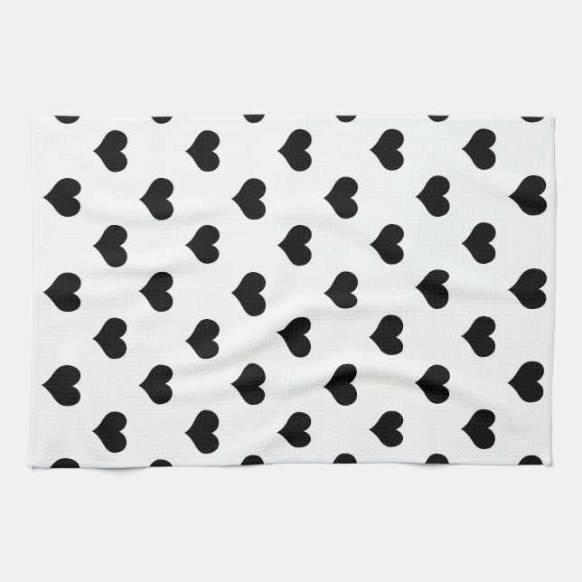 Vit svart kärlek hjärta mönsterdesign  kökshandduk (Horisontell)