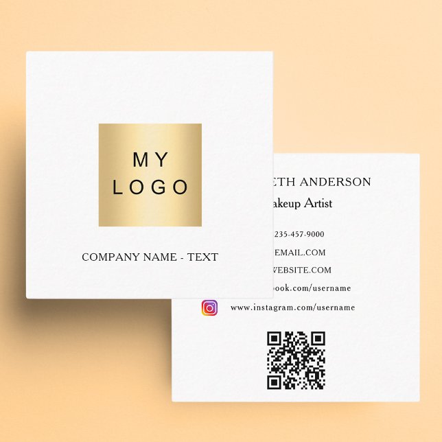 Vit svart logotyp, QR-social-media Fyrkantigt Visitkort (Skapare uppladdad)