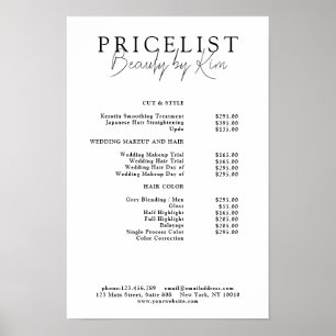 Vit & Svart Minimalistisk Elegant Salong Prislista Poster