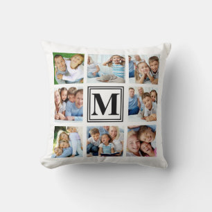 Vit Svart Monogram 8 Multi Foto Collage Kudde