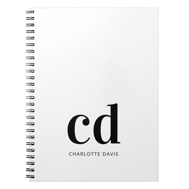 Vit svart monogram initialer elegant minimalist anteckningsbok (Framsidan)