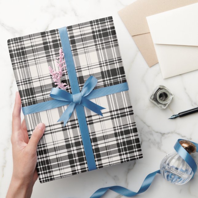 Vit Svart Monokrom Rutig Elfenbensrandig Rutigt Mö Presentpapper (Gifting)