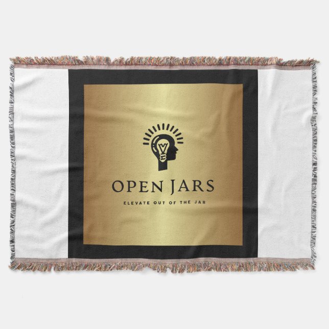 Vit, svart och Guld-bomullstusslor, rand Filt (Framsidan)