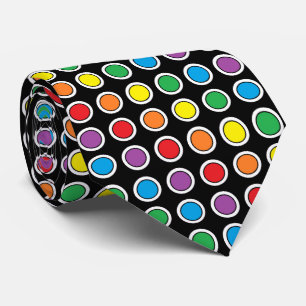Vit-, svart- och regnbågepolka dots slips