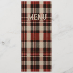 Vit, svart och röd skotsk Tartan Bröllop Menu Meny