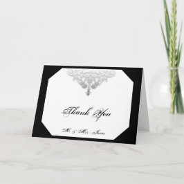 Vit Svart och Silver Damast Tacksamhetskort Tack Kort