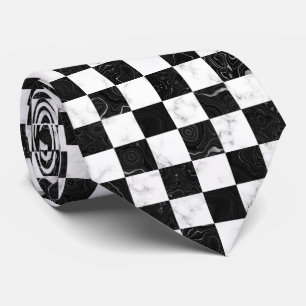 Vit Svart och Silver Marmor Schackbräde Slips