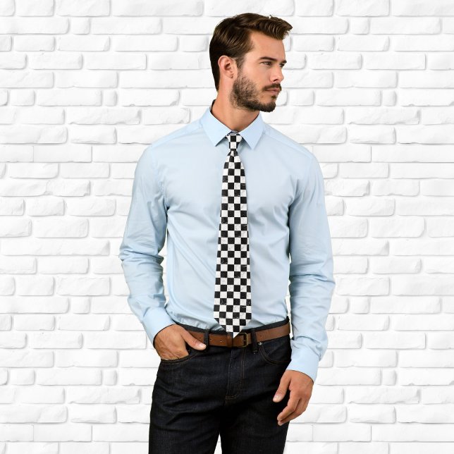 Vit Svart och Silver Marmor Schackbräde Slips (White Black and Silver Marble Checkerboard Neck Tie)