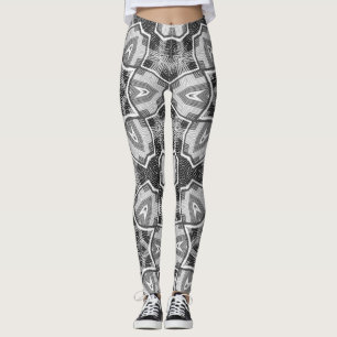 Vit-svart öppningsgeometrisk mönster leggings