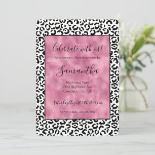 Vit Svart Rosa Leopardtryck Inbjudningar