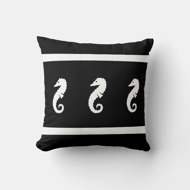vit/svart SEAHORSE på PILLOW-kusten Kudde (Framsida)