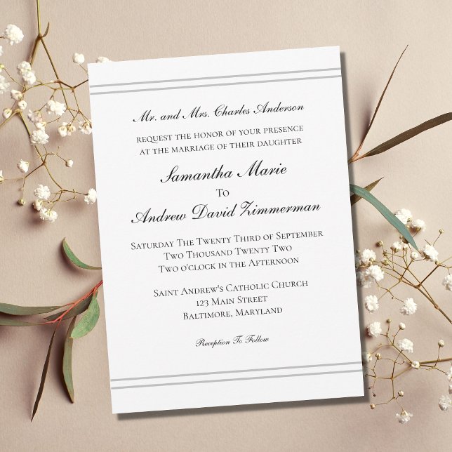 Vit svart Silver Classic Formal Elegant bröllop Inbjudningar (Skapare uppladdad)
