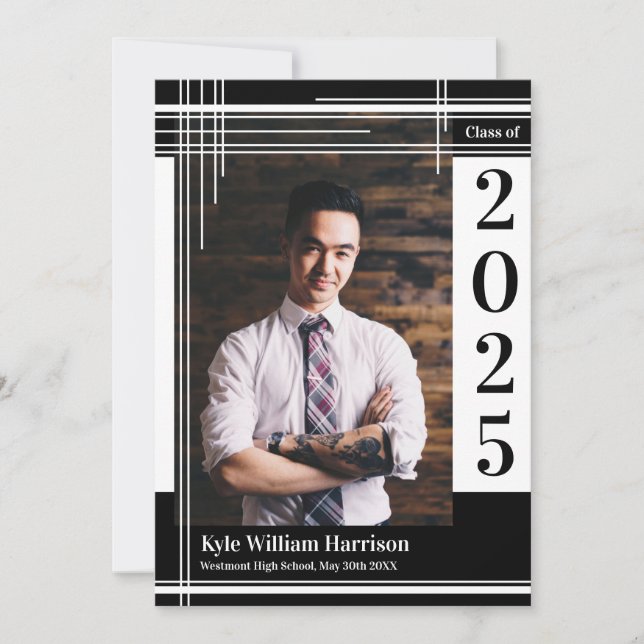 Vit svart skola i Färg Studenten Inbjudningar (Framsida)