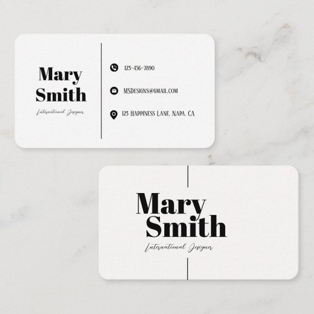 Vit Svart Typografi Anpassningsbar Minimalistisk  Visitkort (Fram/baksida)