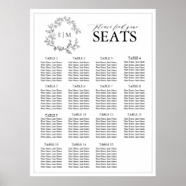 Vit, svart, Vapensköld Monogram Bröllop-sittplats Poster