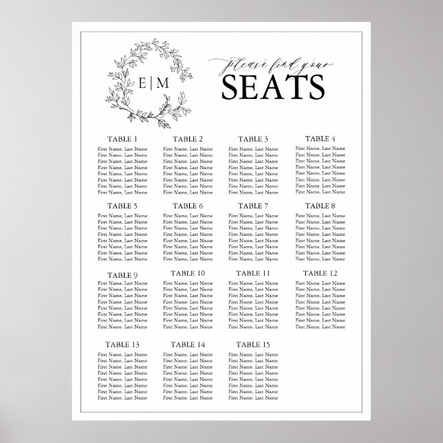 Vit, svart, Vapensköld Monogram Bröllop-sittplats Poster (Framsidan)