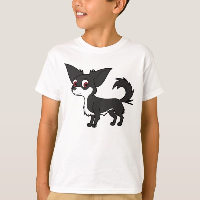 Vit- & svartChihuahua med långt hår Tee Shirt (Framsida)