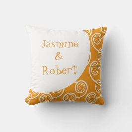 Vit Swirl Orange Monogram Bröllop Keepsaké Kudde