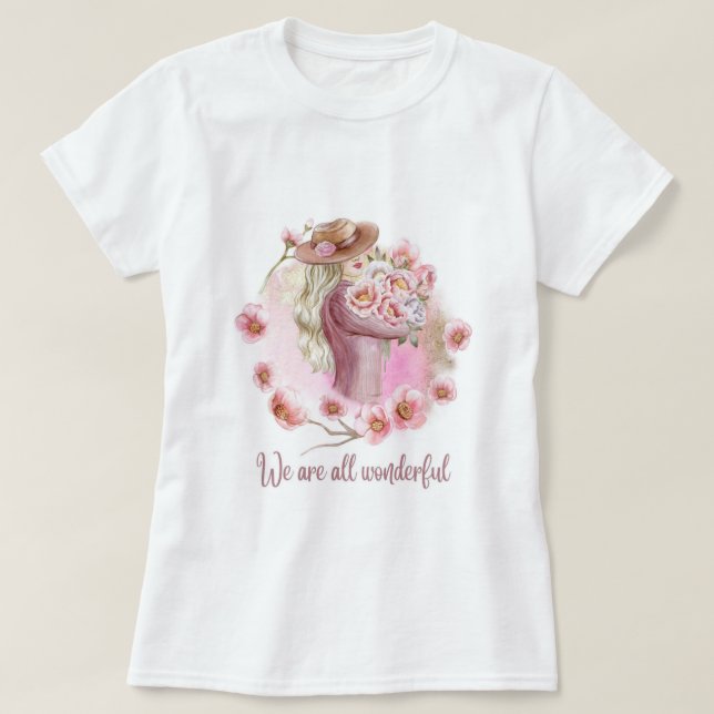 Vit t-shirt för halva ärmar med vacker docka (Design framsida)