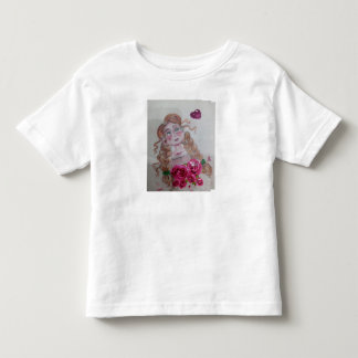 vit t-shirt halva ärmar med kvinna massor av blomm
